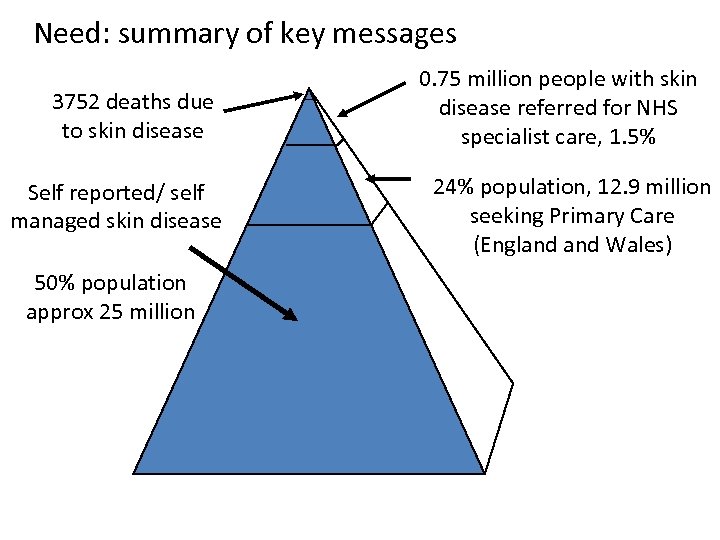 Need: summary of key messages 3752 deaths due to skin disease Self reported/ self