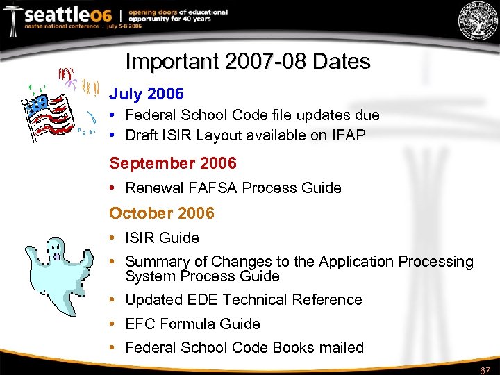 Important 2007 -08 Dates July 2006 • Federal School Code file updates due •