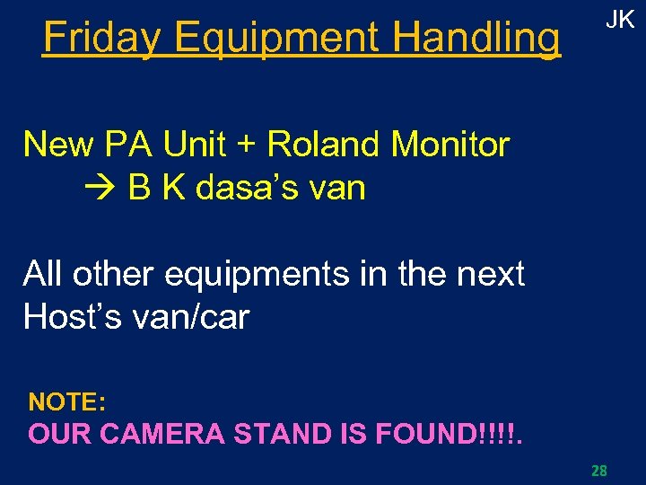 Friday Equipment Handling JK New PA Unit + Roland Monitor B K dasa’s van