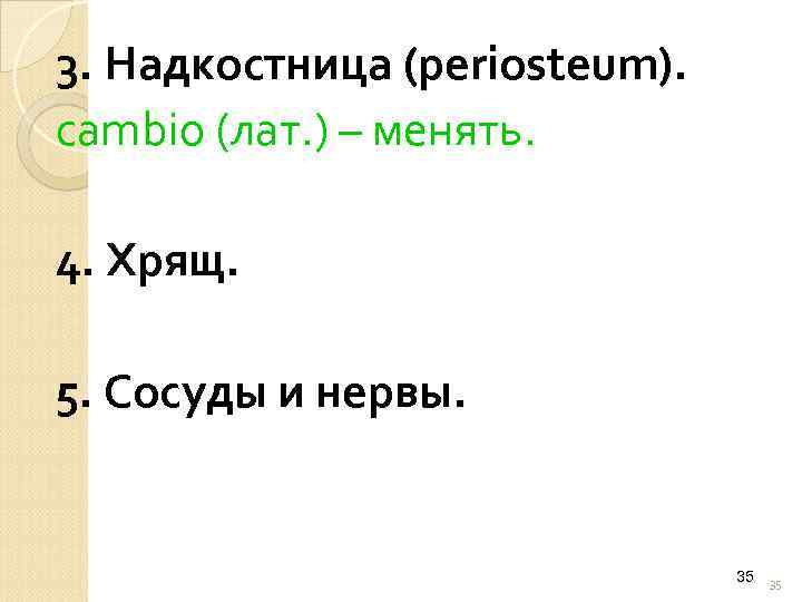 3. Надкостница (periosteum). cambio (лат. ) – менять. 4. Хрящ. 5. Сосуды и нервы.