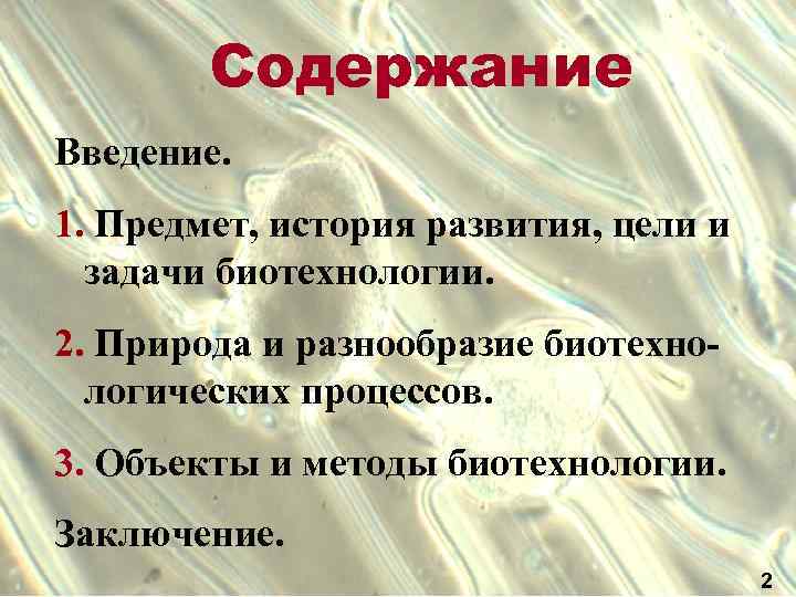 Содержание Введение. 1. Предмет, история развития, цели и задачи биотехнологии. 2. Природа и разнообразие