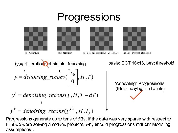 Progressions type 1 iterations of simple denoising basis: DCT 16 x 16, best threshold