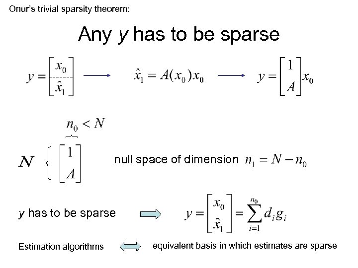 Onur’s trivial sparsity theorem: Any y has to be sparse null space of dimension