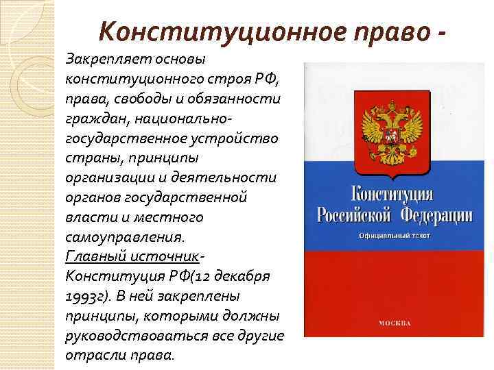 Конституционное право устанавливает основы общественного строя. Конституционное право России закрепляет:.