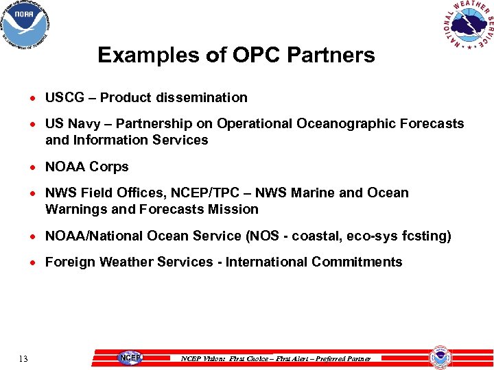 Examples of OPC Partners · USCG – Product dissemination · US Navy – Partnership