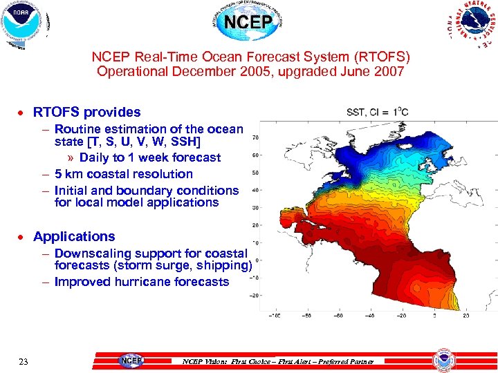 NCEP Real-Time Ocean Forecast System (RTOFS) Operational December 2005, upgraded June 2007 · RTOFS