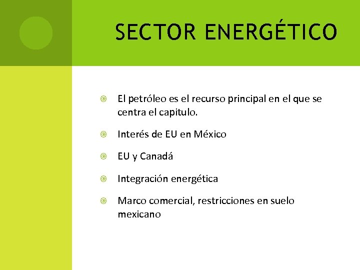 SECTOR ENERGÉTICO El petróleo es el recurso principal en el que se centra el