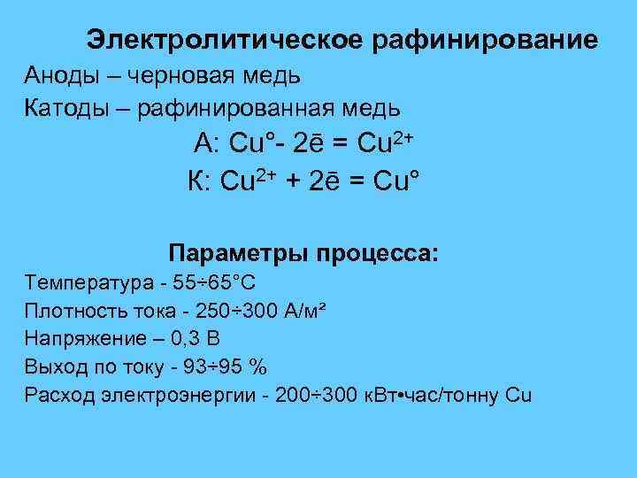 Схема электролитического рафинирования меди