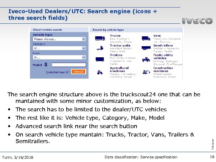 Iveco-Used Dealers/UTC: Search engine (icons + three search fields) The search engine structure above