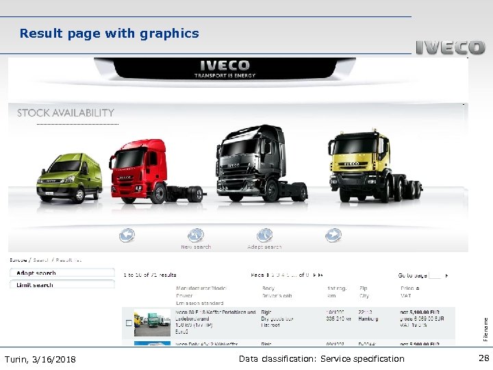 Filename Result page with graphics Turin, 3/16/2018 Data classification: Service specification 28 