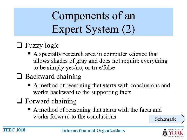 Components of an Expert System (2) q Fuzzy logic § A specialty research area