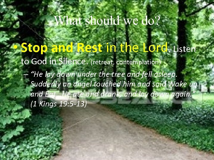 What should we do? • Stop and Rest in the Lord. Listen to God