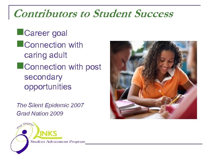 Contributors to Student Success n. Career goal n. Connection with caring adult n. Connection