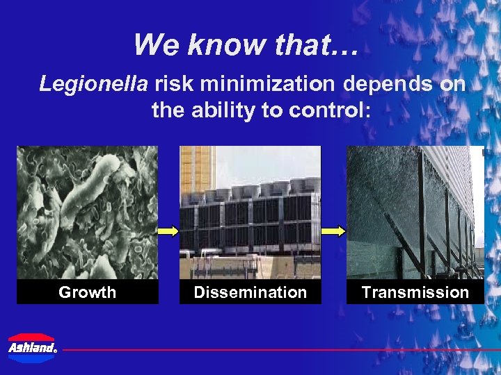 We know that… Legionella risk minimization depends on the ability to control: Growth ®