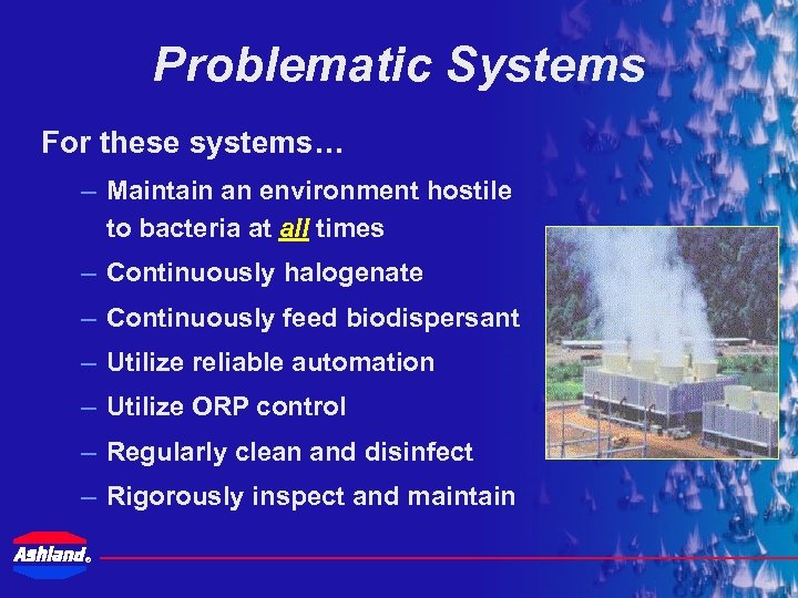 Problematic Systems For these systems… – Maintain an environment hostile to bacteria at all