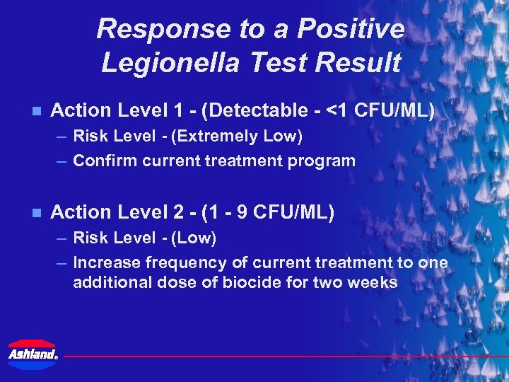 Response to a Positive Legionella Test Result n Action Level 1 - (Detectable -