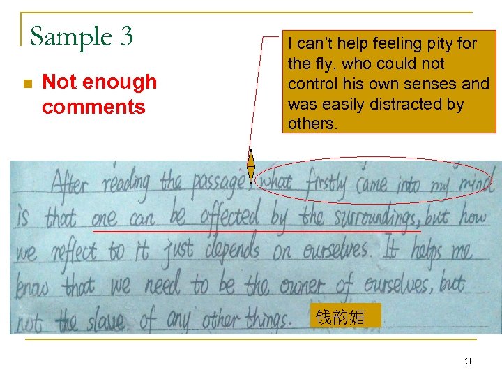 Sample 3 n Not enough comments I can’t help feeling pity for the fly,