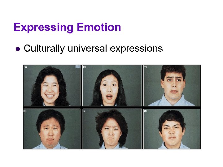 Expressing Emotion l Culturally universal expressions 