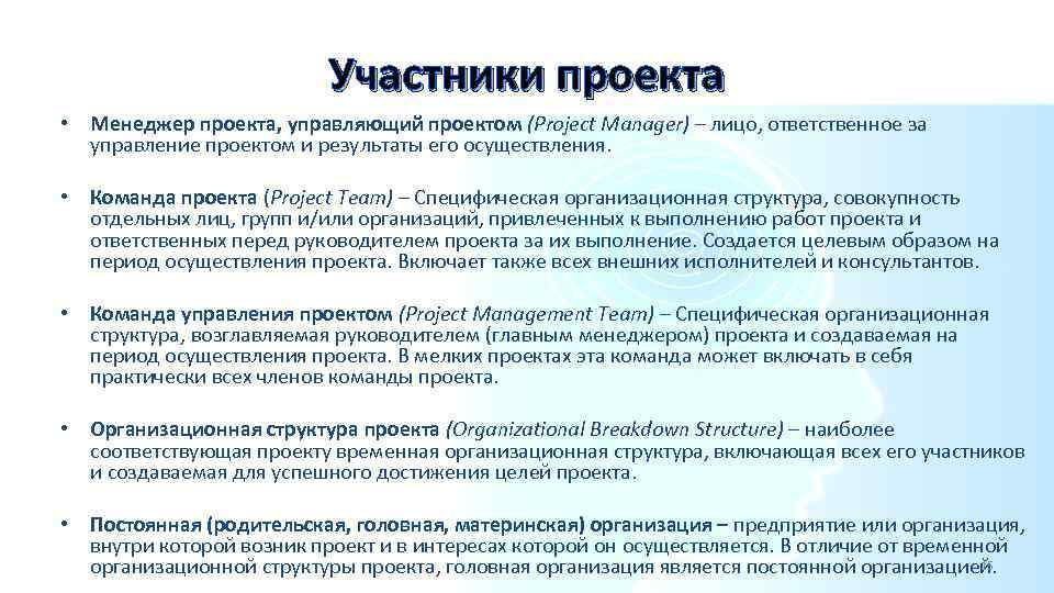 Участники проекта в управлении проектами