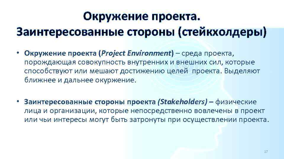 Среда проекта порождающая совокупность внутренних и внешних сил которые способствуют