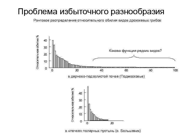 Проблема избыточного разнообразия 40 30 Какова функция редких видов? 20 10 0 0 20