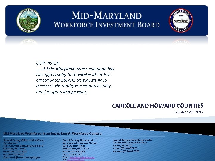 OUR VISION ……A Mid-Maryland where everyone has the opportunity to maximize his or her