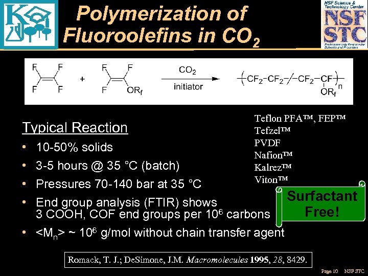 Polymerization of Fluoroolefins in CO 2 Typical Reaction • • 10 -50% solids 3