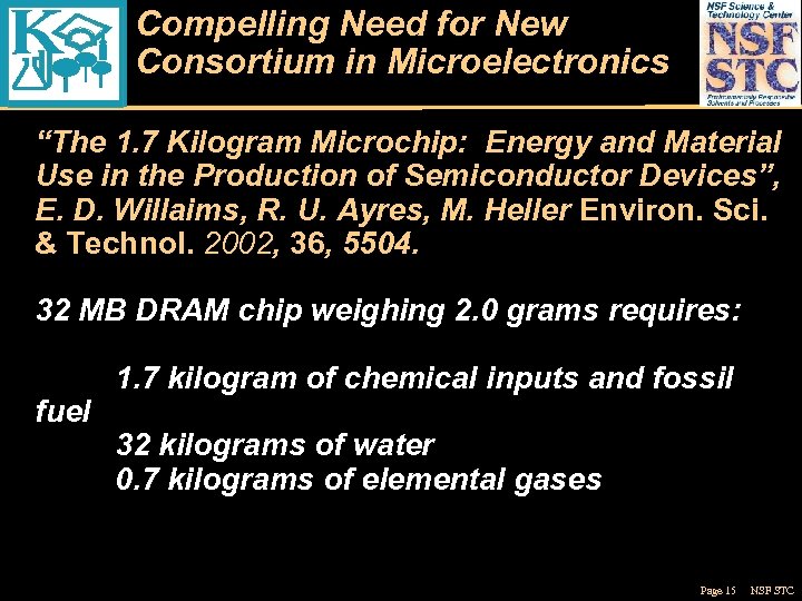 Compelling Need for New Consortium in Microelectronics “The 1. 7 Kilogram Microchip: Energy and