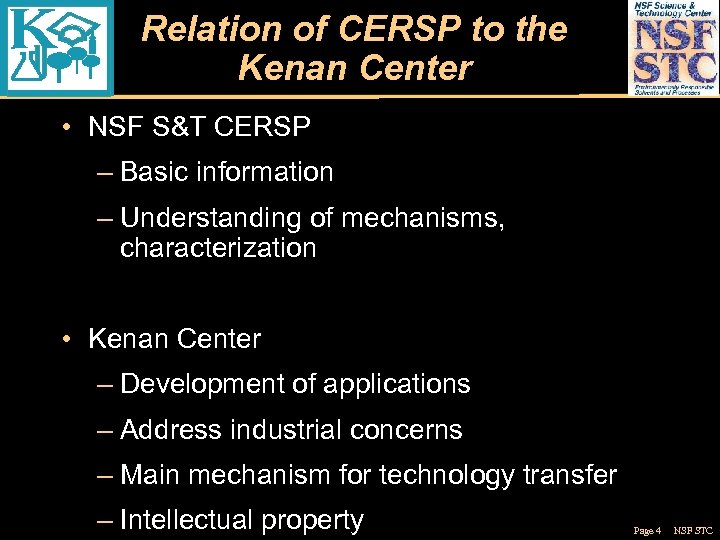 Relation of CERSP to the Kenan Center • NSF S&T CERSP – Basic information