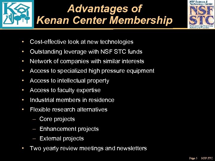 Advantages of Kenan Center Membership • Cost-effective look at new technologies • Outstanding leverage