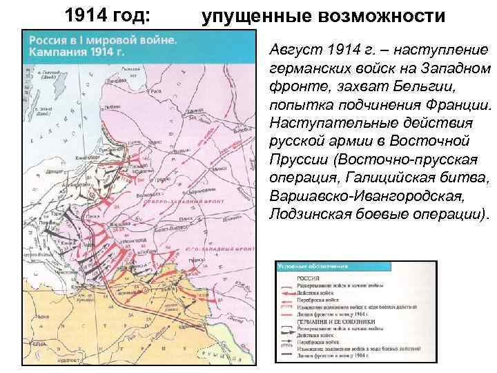 1914 год: упущенные возможности Август 1914 г. – наступление германских войск на Западном фронте,