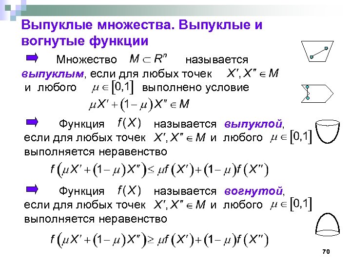 Выпуклые множества. Выпуклые и вогнутые функции Множество называется выпуклым, если для любых точек и