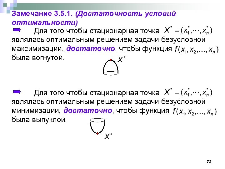 Замечание 3. 5. 1. (Достаточность условий оптимальности) Для того чтобы стационарная точка являлась оптимальным