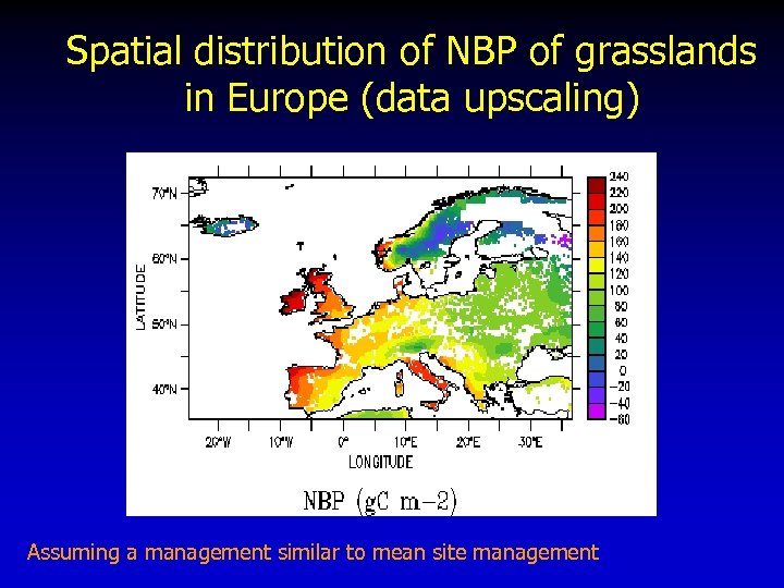 Spatial distribution of NBP of grasslands in Europe (data upscaling) Assuming a management similar