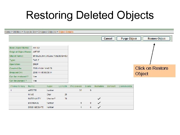 Restoring Deleted Objects Click on Restore Object 