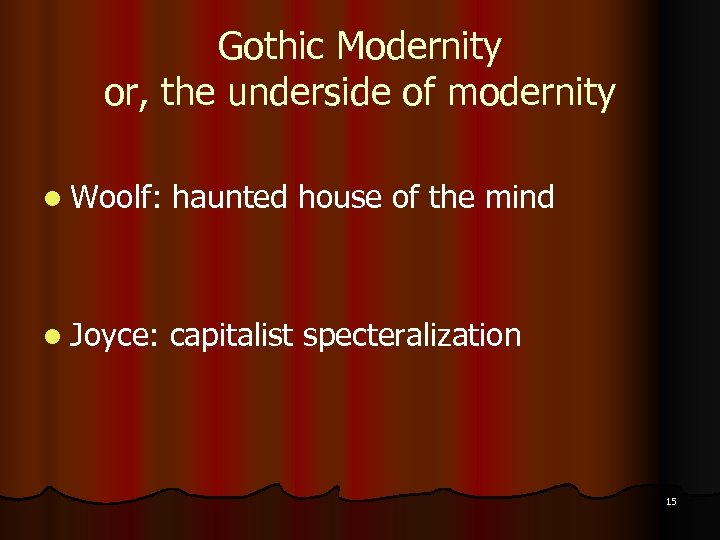 Gothic Modernity or, the underside of modernity l Woolf: haunted house of the mind