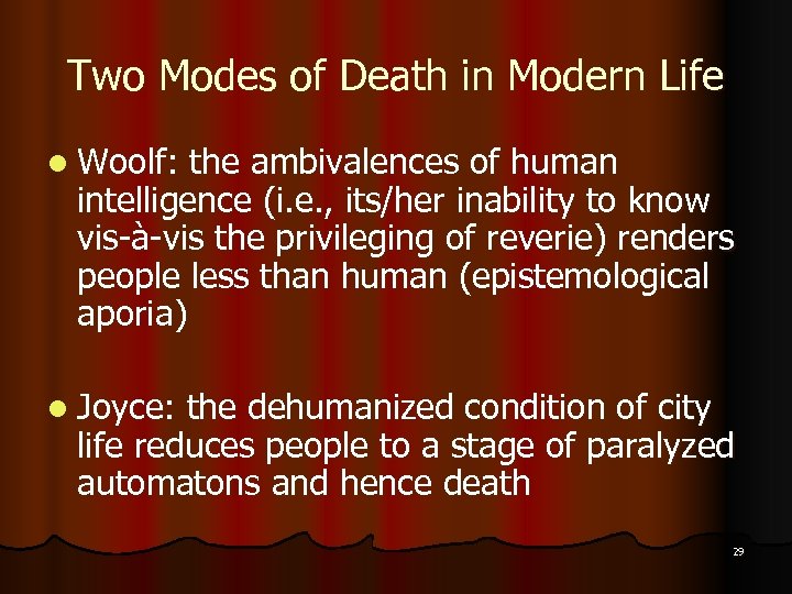 Two Modes of Death in Modern Life l Woolf: the ambivalences of human intelligence