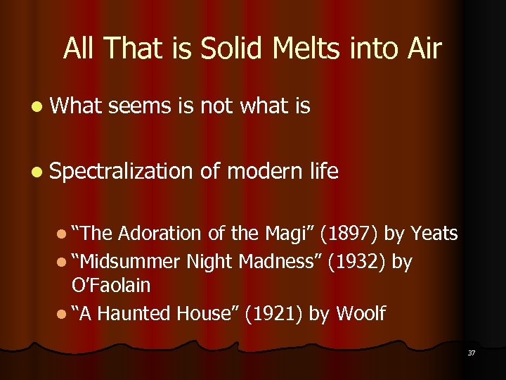All That is Solid Melts into Air l What seems is not what is