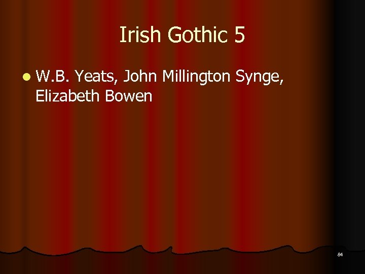Irish Gothic 5 l W. B. Yeats, John Millington Synge, Elizabeth Bowen 84 