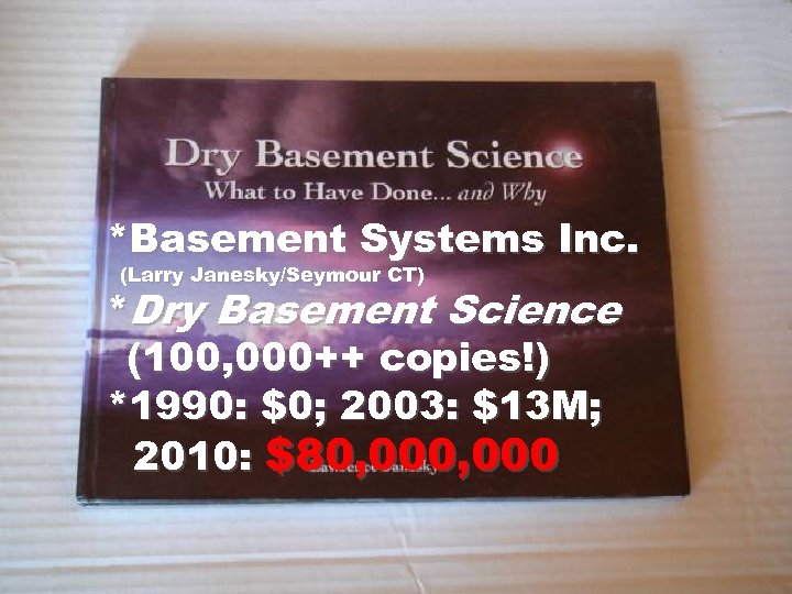 *Basement Systems Inc. (Larry Janesky/Seymour CT) *Dry Basement Science (100, 000++ copies!) *1990: $0;