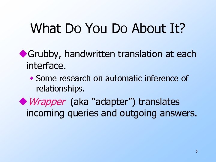 What Do You Do About It? u. Grubby, handwritten translation at each interface. w