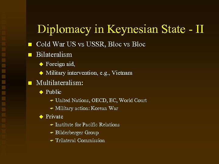 Diplomacy in Keynesian State - II Cold War US vs USSR, Bloc vs Bloc