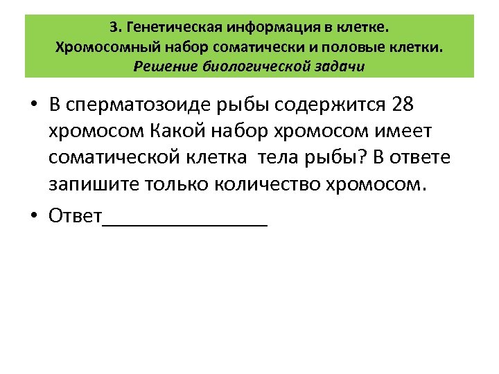 3. Генетическая информация в клетке. Хромосомный набор соматически и половые клетки. Решение биологической задачи