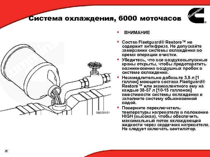 Система охлаждения, 6000 моточасов § ВНИМАНИЕ § Состав Fleetguard® Restore™ не содержит антифриза. Не