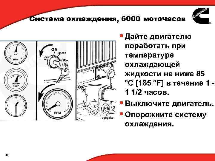 Система охлаждения, 6000 моточасов § Дайте двигателю поработать при температуре охлаждающей жидкости не ниже