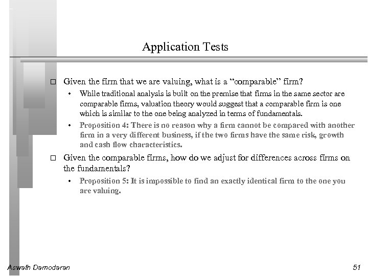 Application Tests Given the firm that we are valuing, what is a “comparable” firm?