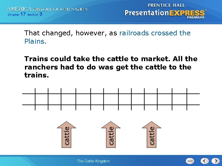 17 Section 3 That changed, however, as railroads crossed the Plains. The Cattle Kingdom