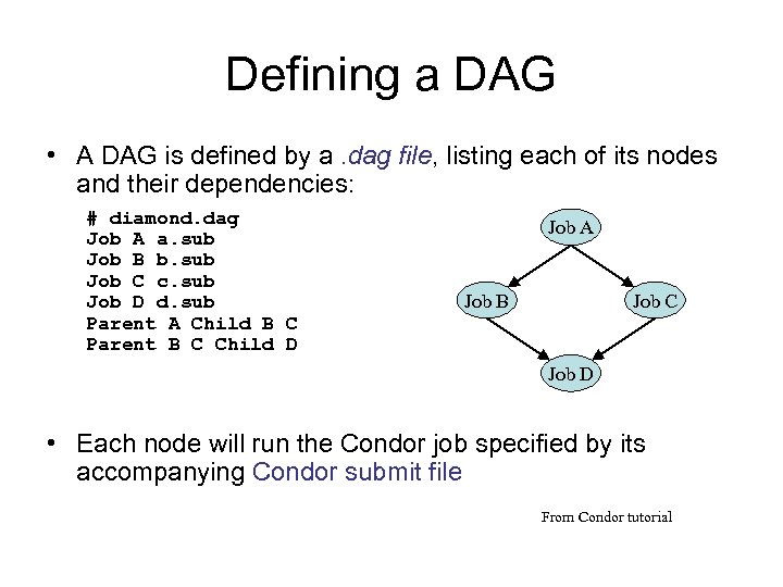 Defining a DAG • A DAG is defined by a. dag file, listing each