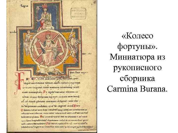  «Колесо фортуны» . Миниатюра из рукописного сборника Carmina Burana. 