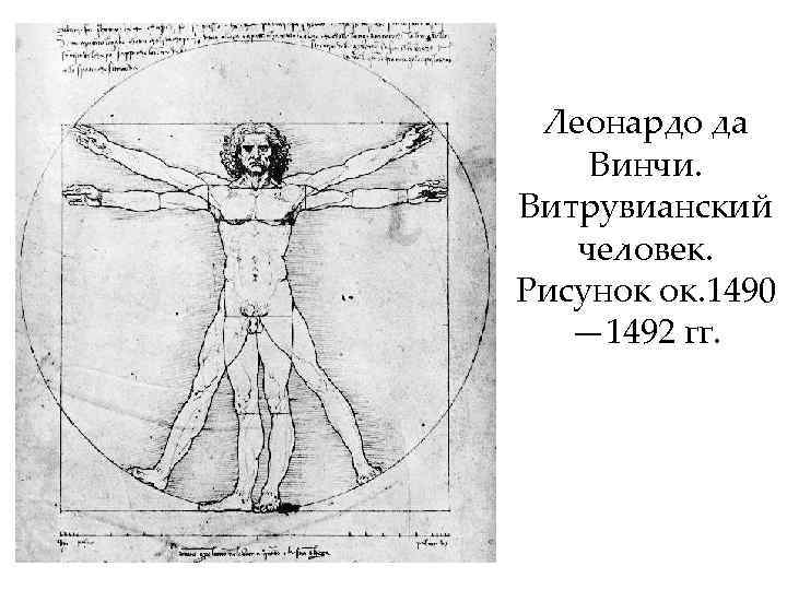 Леонардо да Винчи. Витрувианский человек. Рисунок ок. 1490 — 1492 гг. 